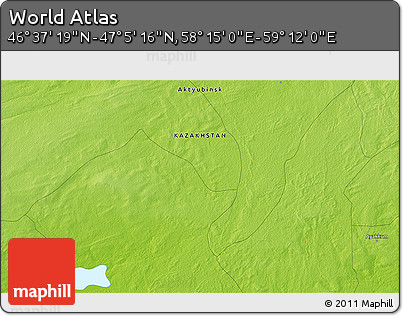 Physical 3D Map of the Area around 46° 51' 18" N, 58° 43' 30" E