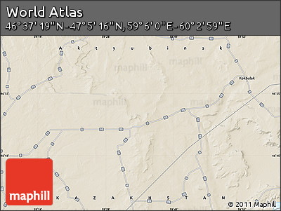 Shaded Relief Map of the Area around 46° 51' 18" N, 59° 34' 30" E