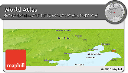 Physical Panoramic Map of the Area around 46° 51' 18" N, 61° 16' 29" E