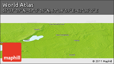 Physical Panoramic Map of the Area around 46° 51' 18" N, 62° 7' 30" E