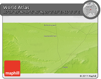 Physical 3D Map of the Area around 46° 51' 18" N, 65° 31' 30" E