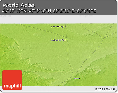 Physical 3D Map of the Area around 46° 51' 18" N, 65° 31' 30" E
