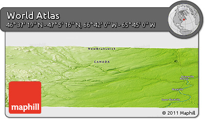 Physical Panoramic Map of the Area around 46° 51' 18" N, 66° 13' 29" W