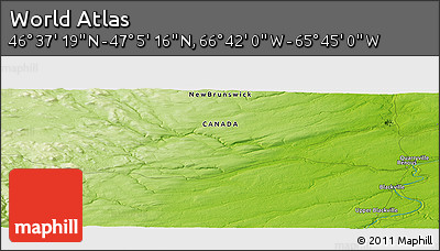 Physical Panoramic Map of the Area around 46° 51' 18" N, 66° 13' 29" W