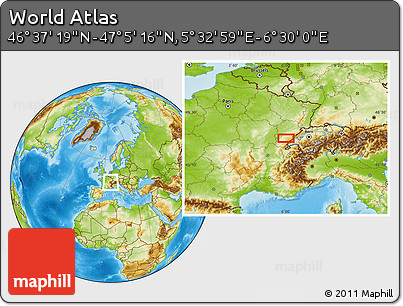 Physical Location Map of the Area around 46° 51' 18" N, 6° 1' 30" E