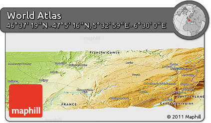 Physical Panoramic Map of the Area around 46° 51' 18" N, 6° 1' 30" E