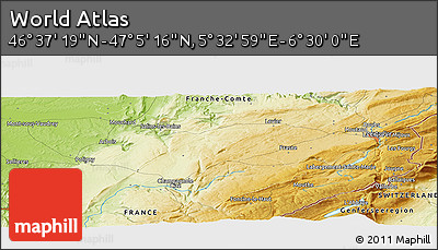 Physical Panoramic Map of the Area around 46° 51' 18" N, 6° 1' 30" E
