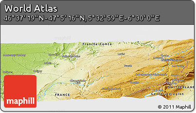 Physical Panoramic Map of the Area around 46° 51' 18" N, 6° 1' 30" E