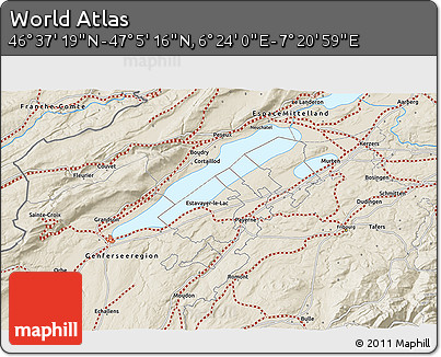 Shaded Relief 3D Map of the Area around 46° 51' 18" N, 6° 52' 30" E