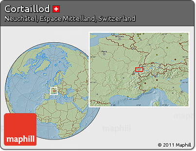 Savanna Style Location Map of Cortaillod, hill shading