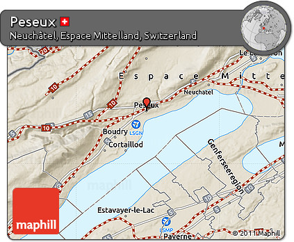 Shaded Relief Map of Peseux