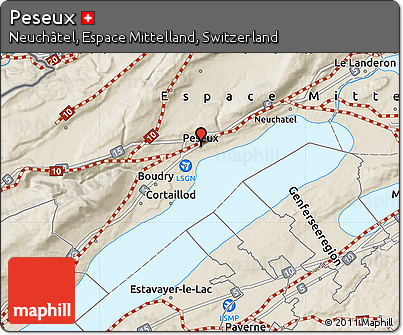Shaded Relief Map of Peseux