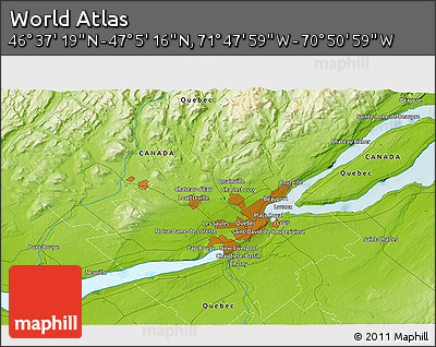 Physical 3D Map of the Area around 46° 51' 18" N, 71° 19' 29" W