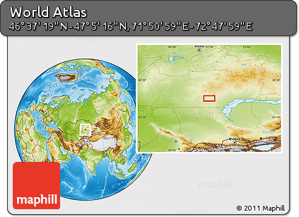 Physical Location Map of the Area around 46° 51' 18" N, 72° 19' 29" E