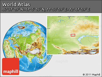 Physical Location Map of the Area around 46° 51' 18" N, 72° 19' 29" E