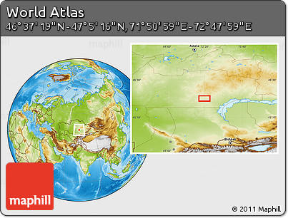 Physical Location Map of the Area around 46° 51' 18" N, 72° 19' 29" E