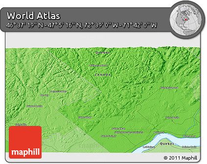 Political 3D Map of the Area around 46° 51' 18" N, 72° 10' 30" W