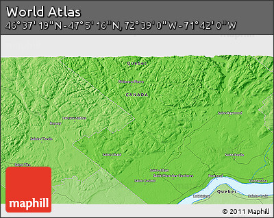 Political 3D Map of the Area around 46° 51' 18" N, 72° 10' 30" W