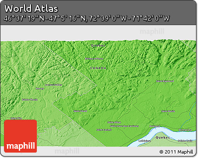 Political 3D Map of the Area around 46° 51' 18" N, 72° 10' 30" W