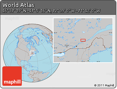 Gray Location Map of the Area around 46° 51' 18" N, 72° 10' 30" W