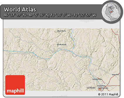 Shaded Relief 3D Map of the Area around 46° 51' 18" N, 73° 1' 30" W