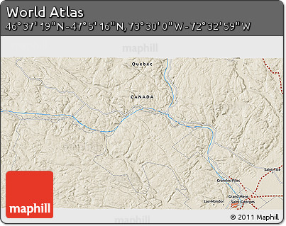 Shaded Relief 3D Map of the Area around 46° 51' 18" N, 73° 1' 30" W