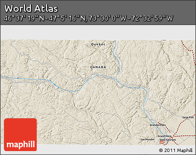 Shaded Relief 3D Map of the Area around 46° 51' 18" N, 73° 1' 30" W