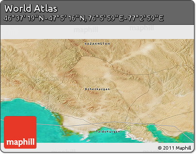 Satellite 3D Map of the Area around 46° 51' 18" N, 76° 34' 29" E