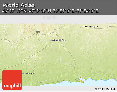 Physical 3D Map of the Area around 46° 51' 18" N, 77° 25' 30" E