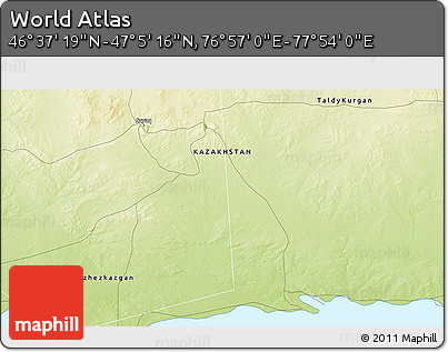 Physical 3D Map of the Area around 46° 51' 18" N, 77° 25' 30" E