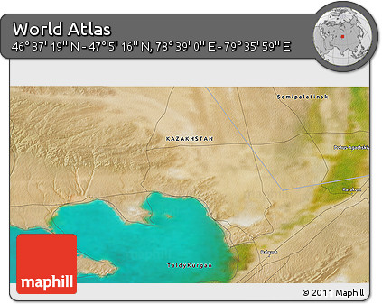 Satellite 3D Map of the Area around 46° 51' 18" N, 79° 7' 30" E