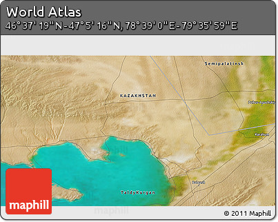 Satellite 3D Map of the Area around 46° 51' 18" N, 79° 7' 30" E