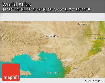 Satellite 3D Map of the Area around 46° 51' 18" N, 79° 7' 30" E