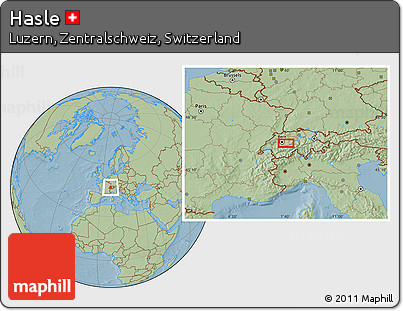 Savanna Style Location Map of Hasle, hill shading