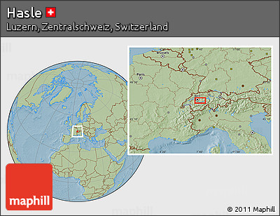 Savanna Style Location Map of Hasle, hill shading