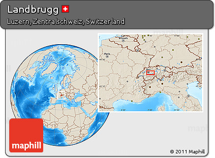 Shaded Relief Location Map of Landbrugg