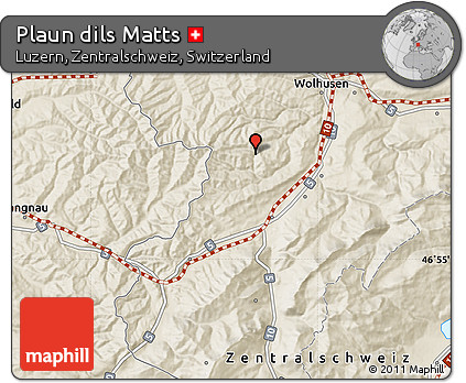Shaded Relief Map of Plaun Dils Matts