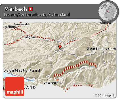 Shaded Relief Panoramic Map of Marbach
