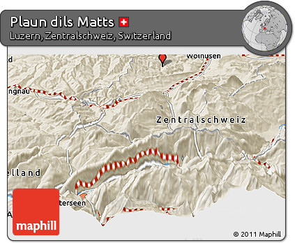 Shaded Relief Panoramic Map of Plaun Dils Matts