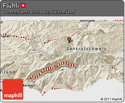 Shaded Relief Panoramic Map of Flühli