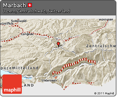 Shaded Relief Panoramic Map of Marbach