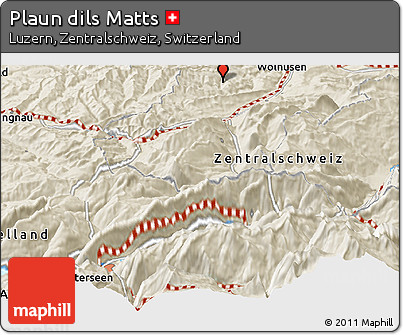 Shaded Relief Panoramic Map of Plaun Dils Matts