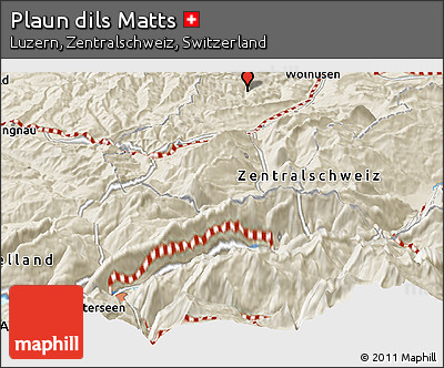 Shaded Relief Panoramic Map of Plaun Dils Matts