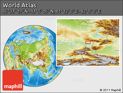 Physical Location Map of the Area around 46° 51' 18" N, 81° 40' 30" E