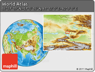 Physical Location Map of the Area around 46° 51' 18" N, 81° 40' 30" E