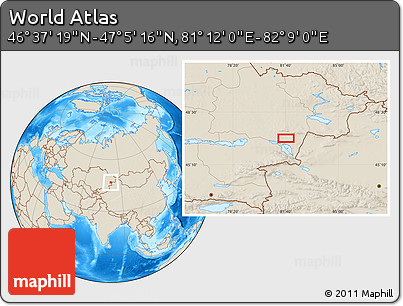 Shaded Relief Location Map of the Area around 46° 51' 18" N, 81° 40' 30" E