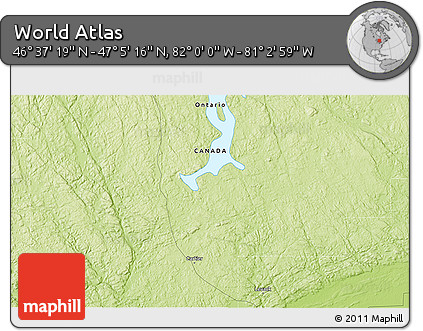 Physical 3D Map of the Area around 46° 51' 18" N, 81° 31' 30" W