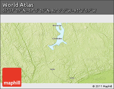Physical 3D Map of the Area around 46° 51' 18" N, 81° 31' 30" W