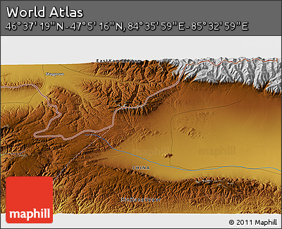Physical 3D Map of the Area around 46° 51' 18" N, 85° 4' 29" E