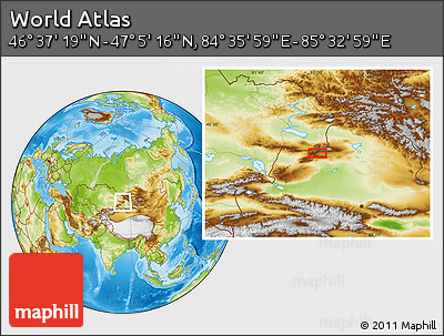 Physical Location Map of the Area around 46° 51' 18" N, 85° 4' 29" E